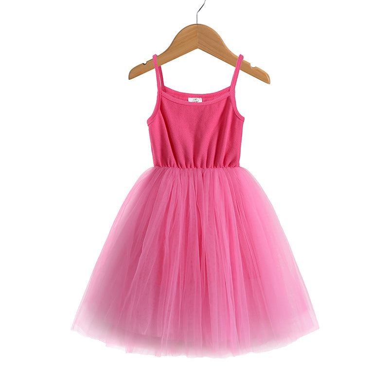 Wholesale Girls Suspenders Rib Splicing Mesh Princess Dress